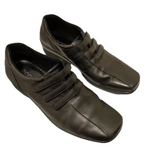 ECCO Women's Hook And Loop Comfort Shoes Size 9 Black Leather Oxfords Sneaker 40